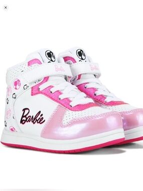 💗Barbie Sz 8 High Top Sneakers White and Pink Metallic